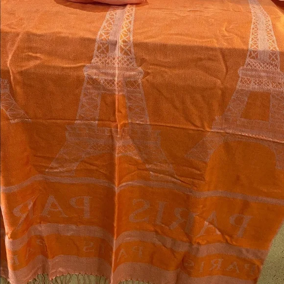 Paris Script Orange Silk Blend Scarf Wrap 80 x 27 inch NWOTs - Picture 6 of 7